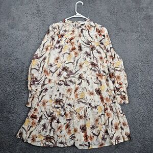 AVARA Floral Print Tiered Dress Long Sleeve Ruffle Collar‎ XS